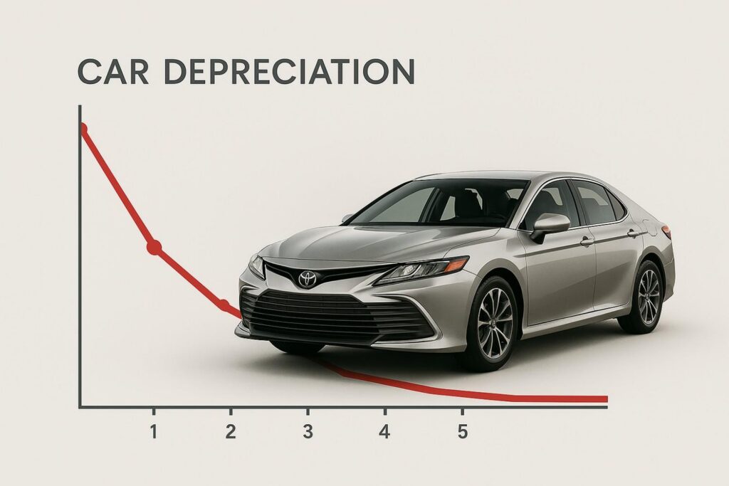 car value depreciation chart declining over first three years