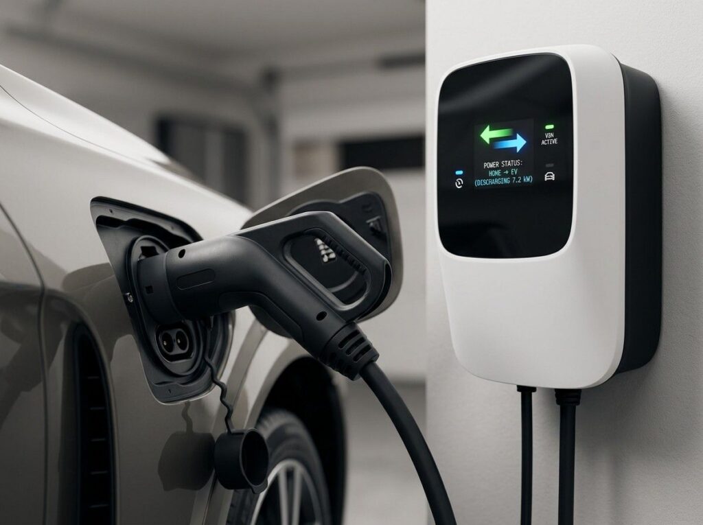 EV charging port connected to bidirectional home charging system