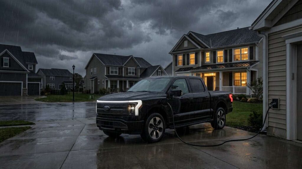 Ford F-150 Lightning connected to a home during a blackout