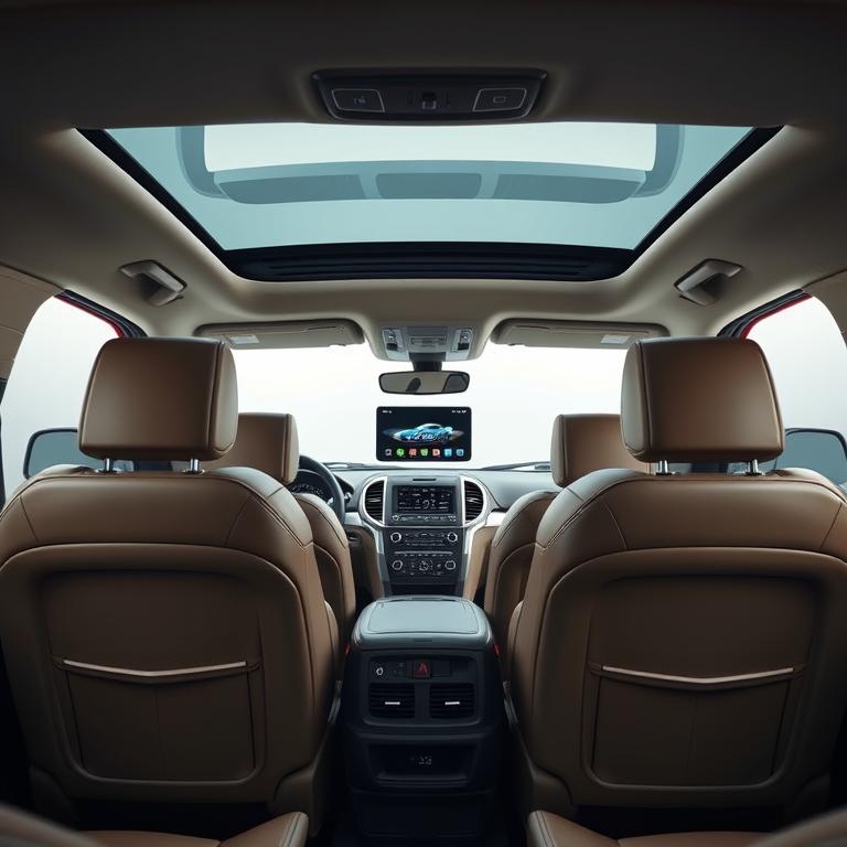 2026 Ford Explorer Platinum interior showing three rows of seating, portrait infotainment screen, and panoramic moonroof